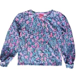 Lilly Pulitzer Mini Kamala Abstract Floral Crew Neck Sweatshirt Pink Blue sz 14